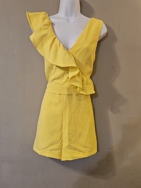 Yellow Ruffle V-Neck Women's Romper
